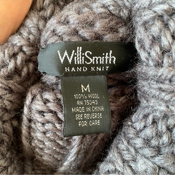 ❄️ WILLI SMITH GREY MIDNIGHT BLUE CHUNKY WOOL HAND KNIT TURTLENECK SWEATER! - Picture 9 of 9
